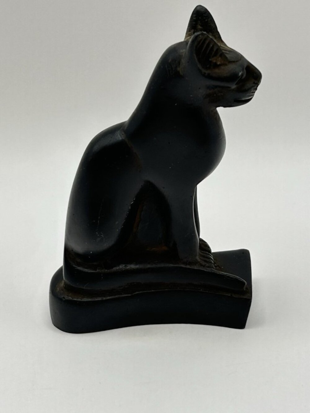 Vintage Egyptian Bastet Cat Figurine Black Carved Resin Statue 4” Retro Witchy - Picture 3 of 16